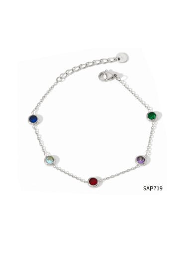 SAP719 Platinum +Color Stainless steel Glass Stone Geometric Minimalist Link Bracelet