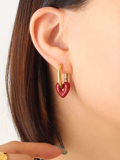 F604 Gold Earrings Titanium Steel Vintage Heart  Enamel Earring and Necklace Set