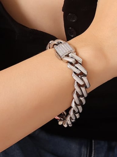E323 steel bracelet 20cm Titanium Steel Cubic Zirconia Geometric Chain Vintage Link Bracelet