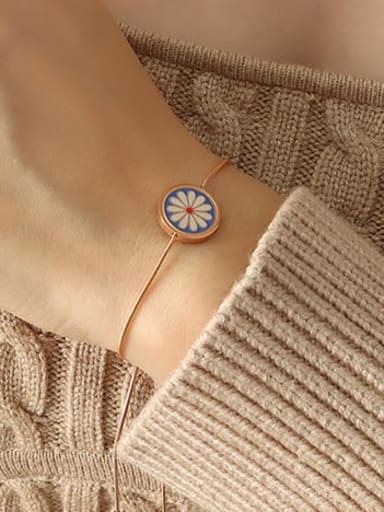 E117 Rose Bracelet withdrawcord Titanium Steel Enamel Hip Hop Geometric  Ring Earring Bangle And Necklace Set