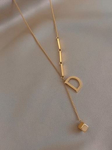 K497 Letter D Necklace Gold Titanium Steel Letter Trend Lariat Necklace