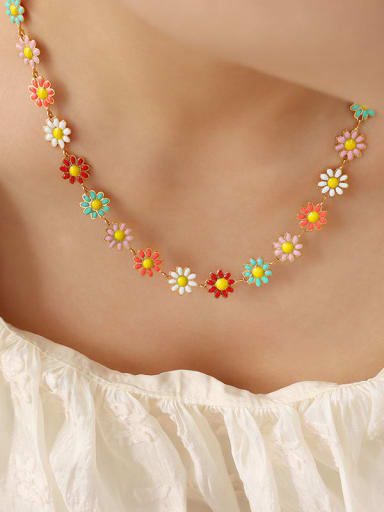 Gold necklace 40+ 5cm Bohemia Flower Titanium Steel Enamel Bracelet and Necklace Set
