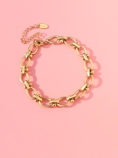 gold Titanium 316L Stainless Steel Hollow  Geometric Chain Vintage Link Bracelet with e-coated waterproof