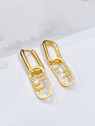 H01068 gold Brass Cubic Zirconia Geometric Vintage Huggie Earring
