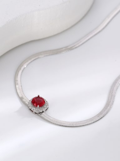 H01156 red+platinum Brass Cubic Zirconia Geometric Vintage Snake Bone Chain Necklace