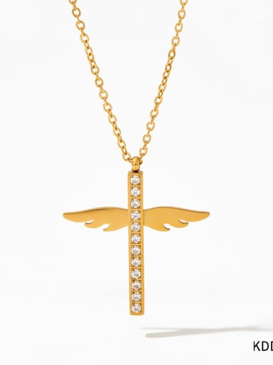 KDD416 Gold Stainless steel Cubic Zirconia Cross Dainty Necklace