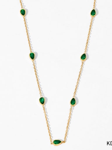 KDD105 Golden Green Zirconia Stainless steel Cubic Zirconia Water Drop Minimalist Necklace