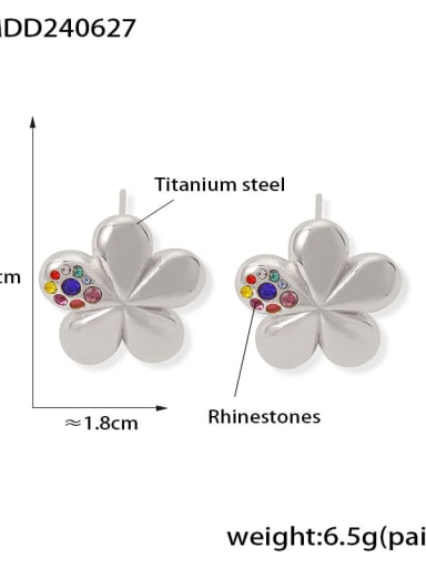 F133 steel color Titanium Steel Cubic Zirconia Flower Trend Stud Earring