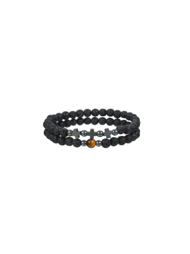 custom Natural Stone Black Elastic rope Cross Trend Beaded Bracelet