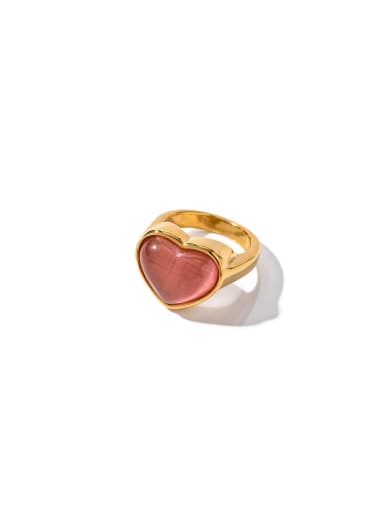 Stainless steel Cats Eye Pink Heart Trend Band Ring