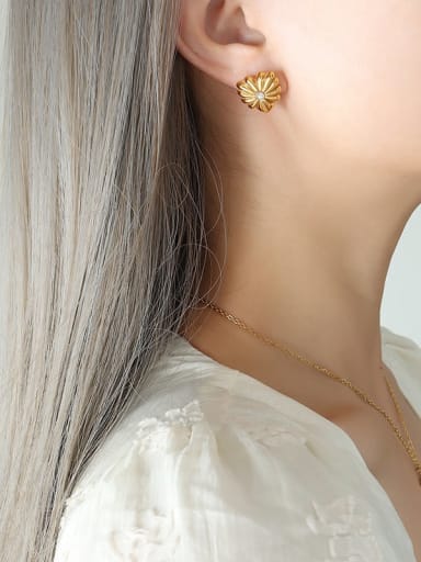 F139 Gold Earrings Vintage Flower Titanium Steel Imitation Pearl Earring and Necklace Set