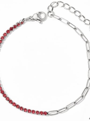 Rose red silver ankle bracelet A409 Geometric Dainty Stainless steel Cubic Zirconia Anklet
