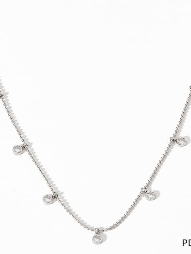 PDD140 Platinum White Zirconia Stainless steel Cubic Zirconia Geometric Minimalist Necklace