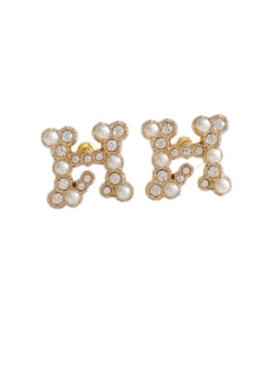 Brass Imitation Pearl Letter Vintage Stud Earring