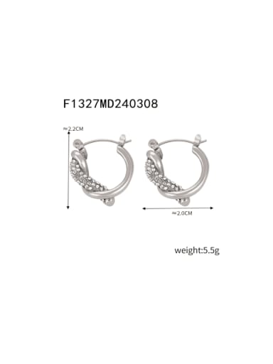 F1327 Steel Earrings Titanium Steel Cubic Zirconia Geometric Hip Hop Huggie Earring