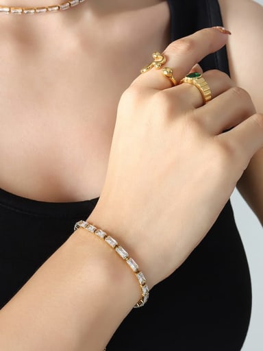 E346 zircon gold bracelet 15+ 5cm Trend Titanium Steel Cubic Zirconia Bracelet and Necklace Set