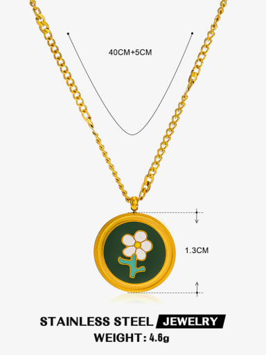 Stainless steel Enamel Flower Hip Hop Round Pendant Necklace