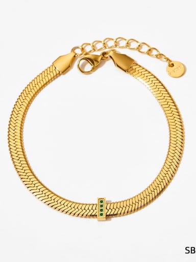 SBK890 Golden +Green Stainless steel Snake Bone Chain Minimalist Link Bracelet