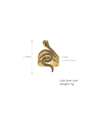 A871 Gold+ Black Brass Rhinestone Snake Hip Hop Band Ring
