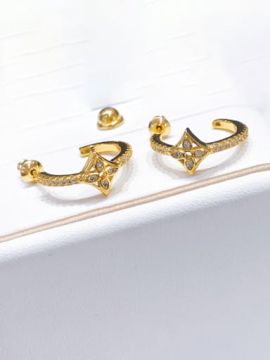 Brass Flower Vintage C Shape  Stud Earring