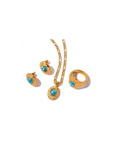 Trend Geometric Stainless steel Turquoise Earring Ring and Necklace Set