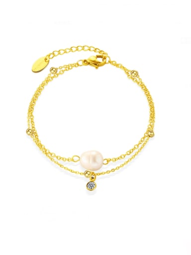 Stainless steel Freshwater Pearl Vintage  Hollow Chain Strand Bracelet