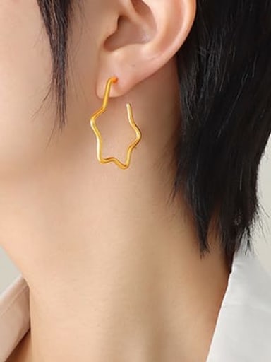 F628 Gold Star Earrings 3.5cm Titanium Steel Five-Pointed Star Minimalist Huggie Earring
