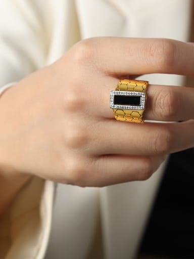 A087 Black Acrylic Gold Ring Titanium Steel Acrylic Geometric Trend Band Ring