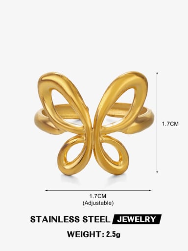 Golden Butterfly Ring Stainless steel Hollow Butterfly Hip Hop Band Ring