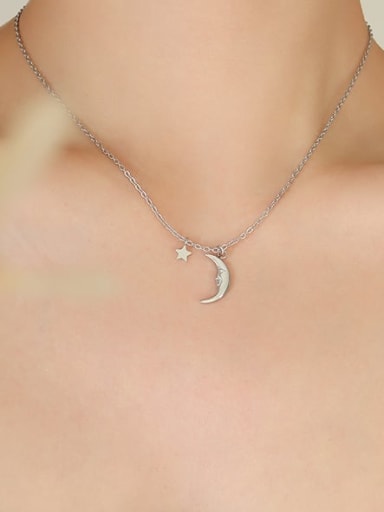 Steel necklace 40+ 5cm Titanium Steel Moon Minimalist Necklace