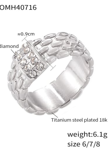 A208 Steel Ring Titanium Steel Cubic Zirconia Geometric Trend Band Ring