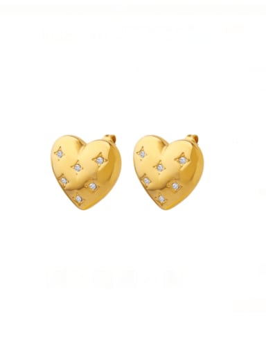 Titanium Steel Cubic Zirconia Heart Vintage Stud Earring