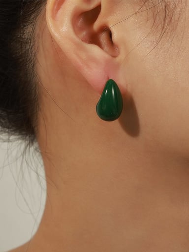 F519 Small Green Glazed Earrings Brass Enamel Geometric Trend Stud Earring