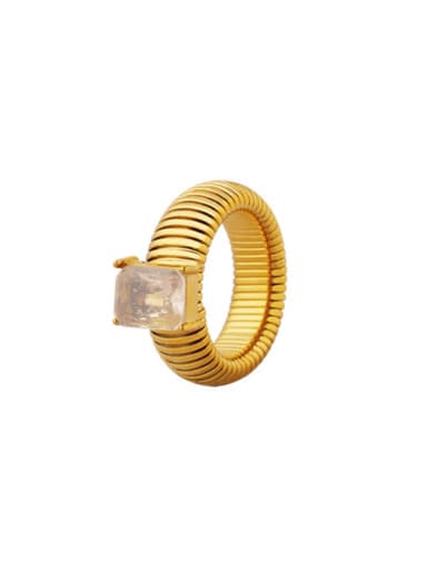 A435 White Glass Stone Gold Ring Titanium Steel Glass Stone Geometric Minimalist Band Ring