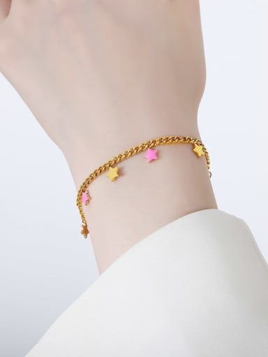 E435 Pink Drop Oil Gold Bracelet 15 5cm Titanium Steel Enamel Trend Pentagram Bracelet and Necklace Set