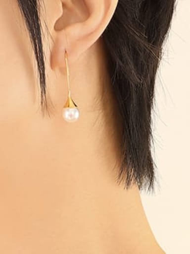 F622 Gold White Pearl Earrings Titanium Steel Imitation Pearl Irregular Vintage Hook Earring