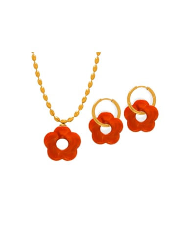 Brass Resin Flower Minimalist  Earring and Necklace Set