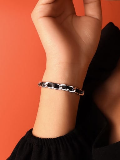 Titanium 316L Stainless Steel Leather Geometric Vintage Link Bracelet with e-coated waterproof