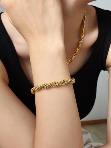 E348 gold bracelet 18cm Trend Geometric Titanium Steel Bracelet and Necklace Set