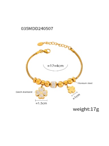 TXE035 Gold Bracelet Titanium Steel Rhinestone Hip Hop Clover  Bracelet and Necklace Set