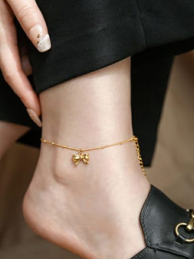 JL225 Bow Feet Chain Gold Titanium Steel Bowknot Minimalist  Anklet