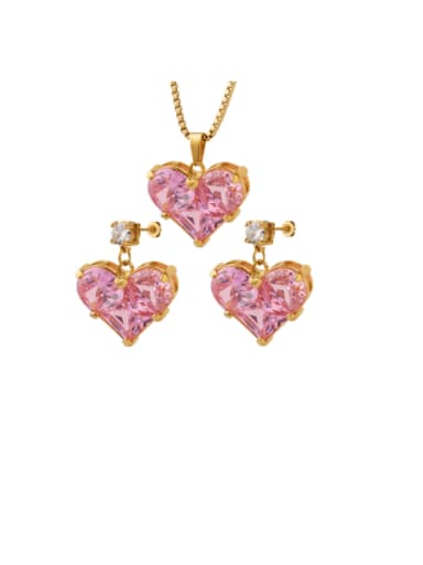 Brass Cubic Zirconia Dainty Heart Earring and Necklace Set