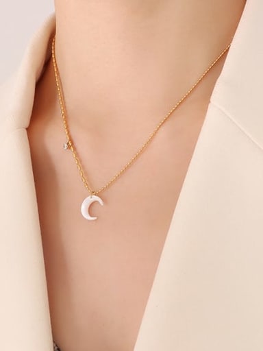 P268 gold necklace 40 +5cm Titanium Steel Shell Moon Minimalist Necklace