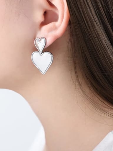 F982 Steel Color Earrings Titanium Steel Minimalist Heart Earring and Necklace Set