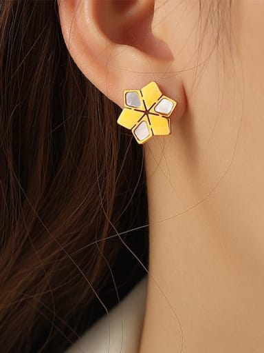 F1089 Gold White Bell Earrings Titanium Steel Cubic Zirconia Flower Minimalist Stud Earring