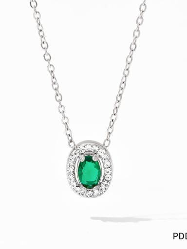 PDD372 steel color Stainless steel Cubic Zirconia Flower Vintage Necklace
