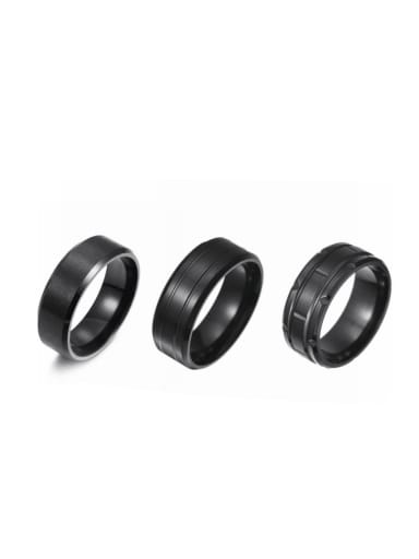 Black three piece set Stainless Steel Geometric Hip Hop Stackable Men's Ring Set