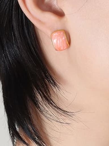 F076 Orange Pink Earrings Titanium Steel Enamel Geometric Minimalist Stud Earring