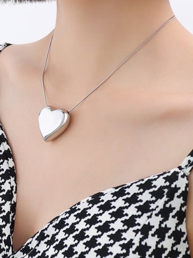 P059 steel  40+ 5cm Titanium Steel Heart Minimalist Necklace