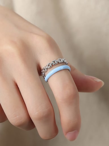 A580 blue+steel Titanium Steel Enamel Geometric Minimalist Stackable Ring